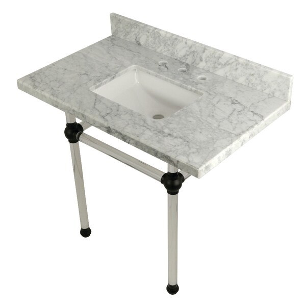 Kingston Brass 36" x 22" Carrara Marble Vanity Top with Clear Acrylic Console Legs, Carrara Marble/Matte Black KVPB3630MASQ0 - main